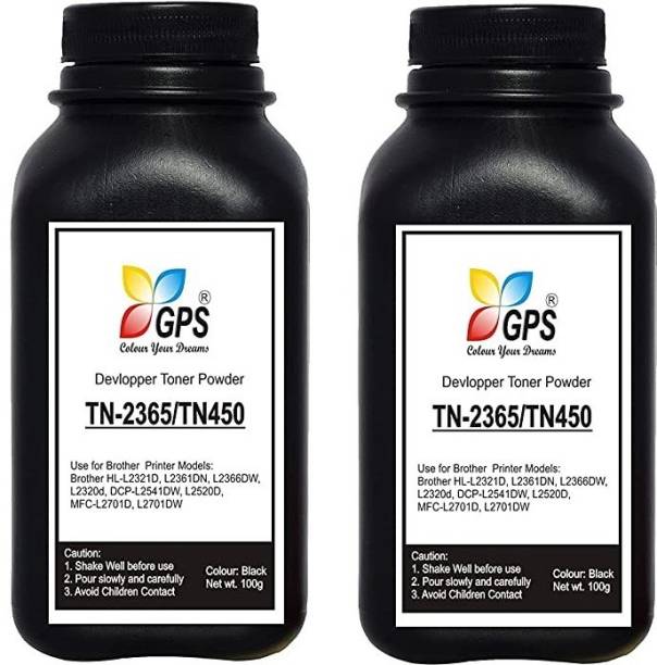 Black TN-2365 Toner Powder Compatible For Brother HL-L2321D, L2361DN, L2366DW, L2320d, DCP-L2541DW, L2520D, MFC-L2701D, L2701DW Pack Of 2 With Nozzle 100gm Each. Black Ink Toner