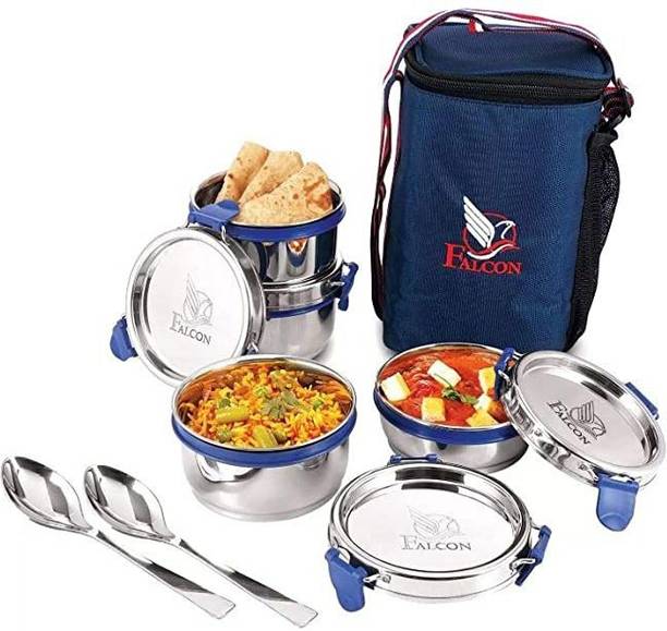 FALCON Eco Nxt Stainless Steel Tiffin with Bag, 4 Containers Lunch Box