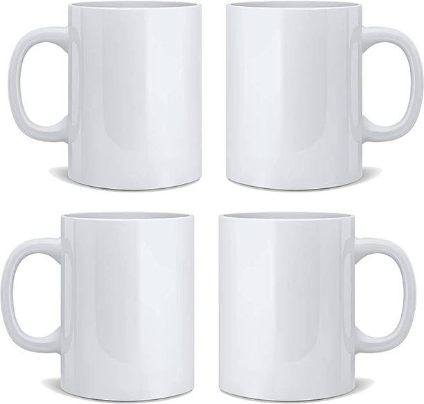 Convay Glossy Finish Microwave Safe Ceramic Coffee Tea Milk White 350ml (Pack of 4) Ceramic Coffee Mug