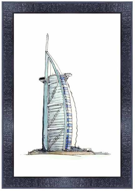pnf Pencil sketch of world landscape art Wood Photo Frames with Acrylic Sheet (Glass) 28006 Digital Reprint 14 inch x 10 inch Painting