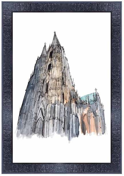 pnf Pencil sketch of world landscape art Wood Photo Frames with Acrylic Sheet (Glass) 28008 Digital Reprint 14 inch x 10 inch Painting