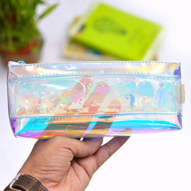 GAMLOID Unicorn Shimmery Water Pouch with Light (LED) Case Makeup Purse Travelling Bag for Girls (Pink Blue Purple Water Pouch) Unicorn Multipurpose Holographic Pencil Pouch Pouch