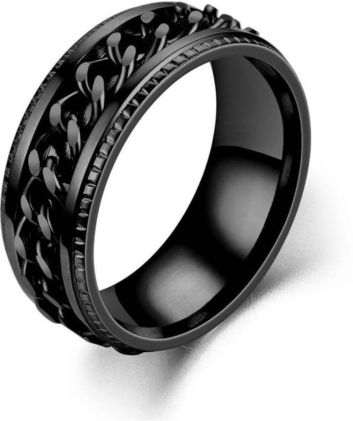 Thrillz Black stylish ring Stainless Steel Silver Plated Ring