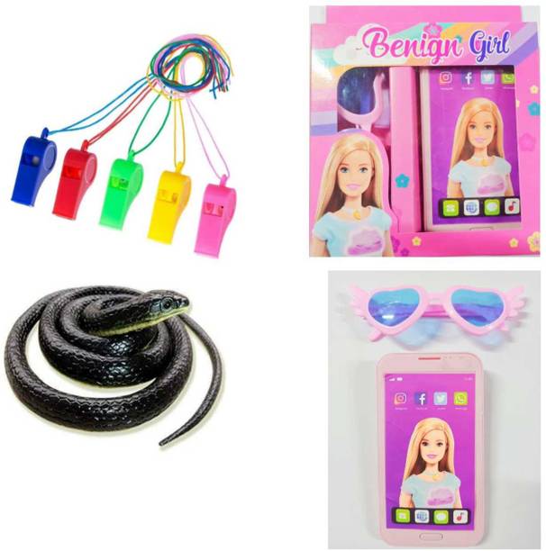 imtion 4 IN 1 ( 2 pcs whistle whistle seeti + 1 Snake toys 28 inch + Cell phone musical mobile toys + gogles ) Birthday return gift for kids