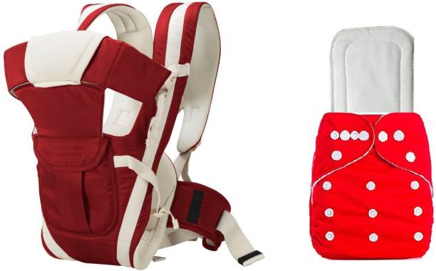 Antil's Maroon Baby Carrier Bag & Reuseable Baby Diaper with 5 Layer Insert Combo Baby Carrier