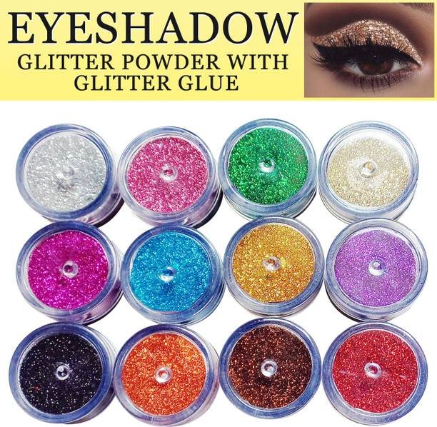 vizo Cool Shining Eyeshadow in 12 Color glitter powder with Glitter Glue 18 g