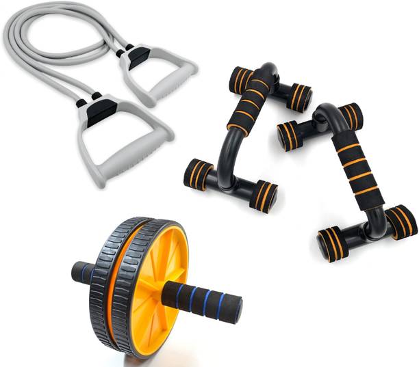 LIVOX Dual Wheel Ab Roller And Toning Resistance Tube With Pushup Bar एब व्यायाम करने वाला