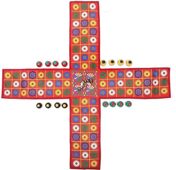 DARSHANAM WORLD Traditional Chausar Chopad parcheesi Pachisi Pagade Thayam Ludo Chopat Chaupad Chaupar Aksha Kreeda Dayakattam Chokkattan Parch Chausar Mahabharata Board Game Accessories