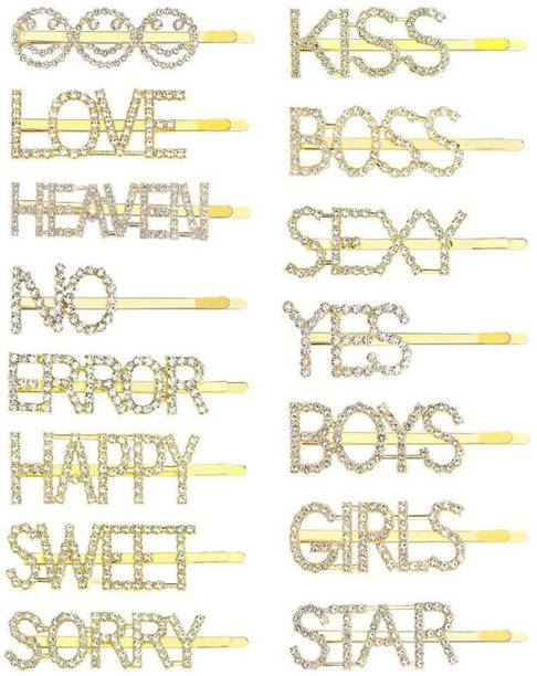 IBDA Crystal Word Hair Side Clip Golden Rhinestone Hairpins, Bobby Pins, Women, Girls Shiny Hair Barrettes Hair Pin