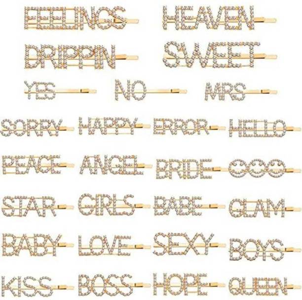 IBDA Word Hair Side Clip Golden Rhinestone Hairpins, Bobby Pins, Women, Girls Shiny Hair Barrettes Hair Pin
