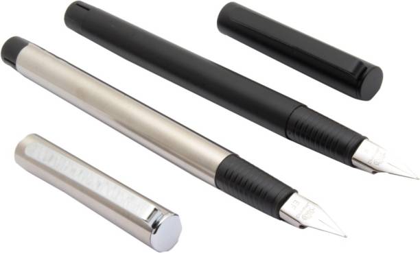 Ledos Jinhao 65 Brushed Steel &amp; Matt Black Fountain Pens Fine Nibs With Converter New Ball Pen