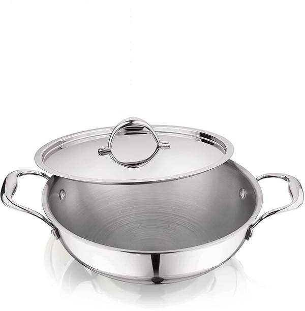 PRABHA Triply Deep Kadhai 40 cm diameter with Lid 8.0L capacity (Stainless Steel, Induction Bottom) Kadhai 40 cm diameter with Lid 8 L capacity