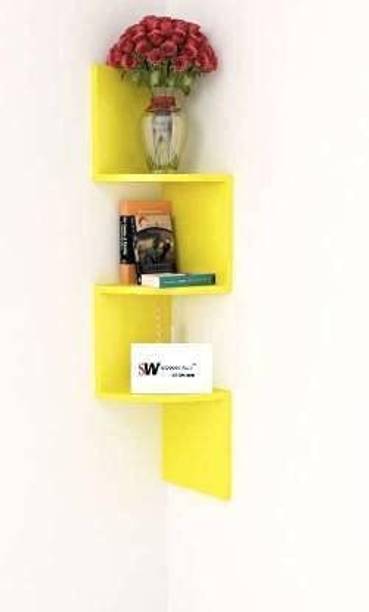 CraftOnline 3 Curved Zigzag Corner Wall Mount Shelf Unit for Home Decorative Furniture Wooden, MDF (Medium Density Fiber) Wall Shelf