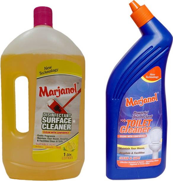 MARJANOL Lemon Surface / Floor Cleaner Liquid 1LTR + Concentrated Disinfectant Toilet Cleaner Liquid 1LTR Combo Pack Of 2