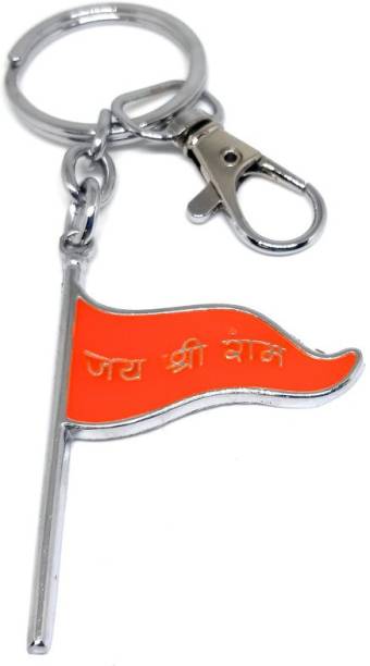 Aura Jai Shree Ram Bhagva Flag Keyring Keychain For Bike Car House Office Home Keys Men Women Girls Boys Friend Parents Metal Hook Key Chain