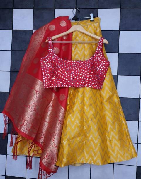 Embellished, Chevron/Zig Zag Semi Stitched Lehenga Choli Price in India