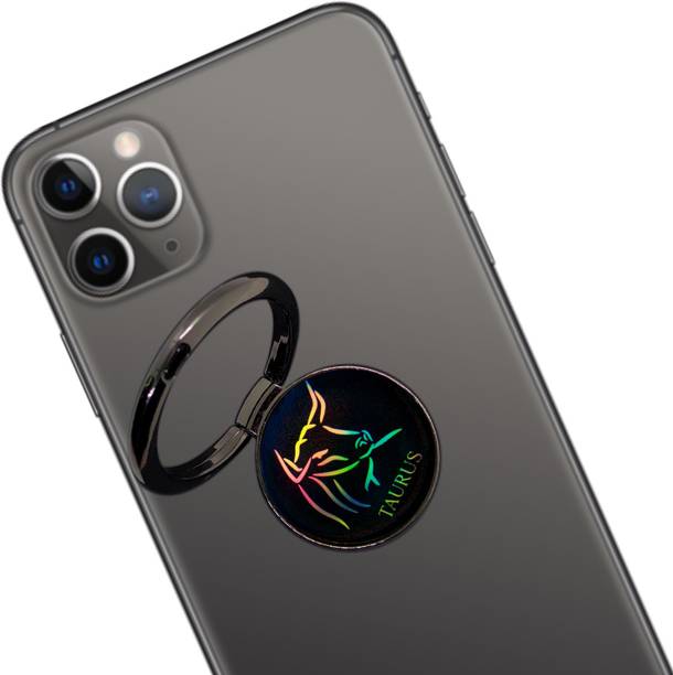 Swap-n-Snap 360° Holo-Ring Mobile Holder With ZODIAC DESIGN- TAURUS Changeable Logo Magnet , Selfie Grip, Handsfree Stand, Universal Metallic Dock Mobile Holder Mobile Holder
