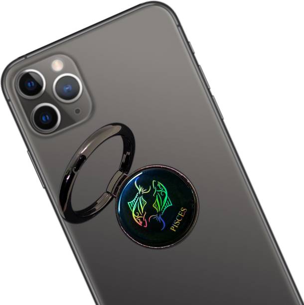Swap-n-Snap 360° Holo-Ring Mobile Holder With ZODIAC DESIGN- PISCES Changeable Logo Magnet , Selfie Grip, Handsfree Stand, Universal Metallic Dock Mobile Holder Mobile Holder
