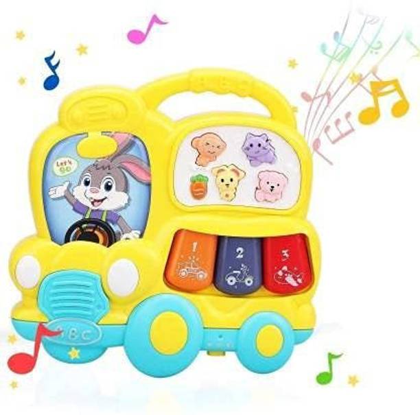 SR Toys Mini Bus Shape Piano Toys for Kids with Light and Sound Toy Keyboard Educational Musical - Baby Up Crib Music Babies Toddlers 2 Year Boys Girls - Bus (Multicolor)