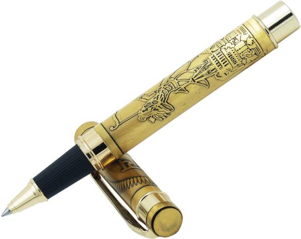 auteur Sharanga Golden Color , Metal Body , Blessings Of Lord Rama With Beautifully Engraved Lord Rama & Jai Shri Ram Engraved On Cap With Blue Schmidt Refill Roller Ball Pen