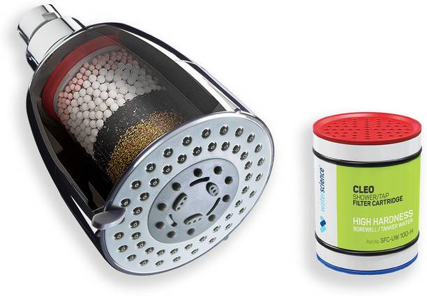 वाटर साइंस CLEO SFM-419 ABS Multi-flow Shower Filter for Hard Water Softening + High Hardness Cartridge for Borewell/Tanker Water - Combo शावर हैड