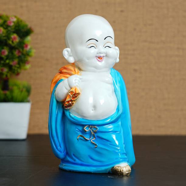 Royalbox Handcrafted Resine Little Laughing Buddha Monk with Potli for Wealth and Success, Good Luck & Prosperity, Feng Shui Idol, Sculpture | Buddha Idols for Home Decor Decorative Showpiece  -  25 cm