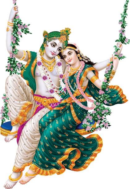 my celebrat 76.2 cm Krishna Sang Radha Self Adhesive Sticker