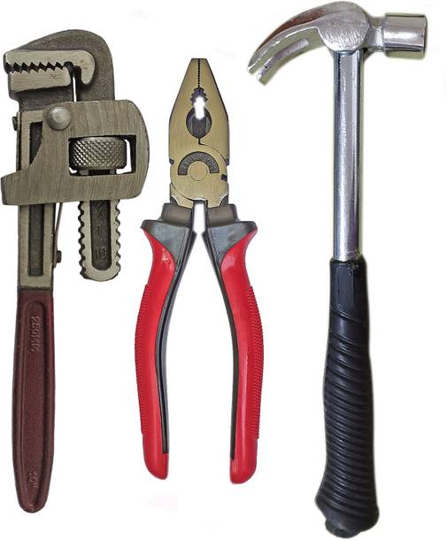 DUMDAAR Heavy duty 10inch Pipe Wrench 8inch Plier and 10inch Claw Hammer (Pack of 3) Single Sided Pipe Wrench