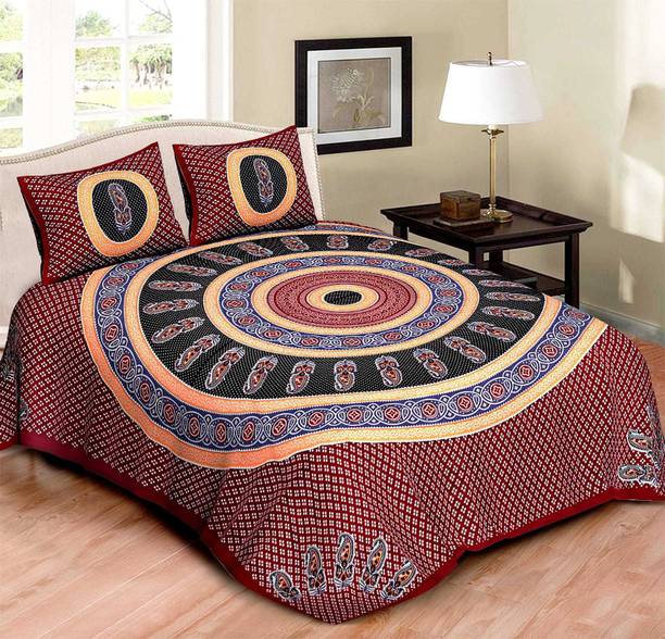Chitra Moda Cotton King Flat 180 TC Paisley 1 Bedsheet with 2 Pillow Covers
