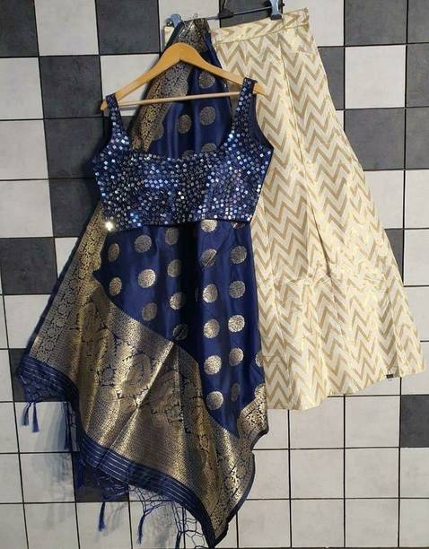 Embellished, Chevron/Zig Zag Semi Stitched Lehenga Choli