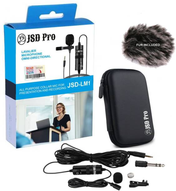 JSD PRO JSD-M1 with Fur Windscreen & Hardcase - 20 ft cable-3.5mm connector - Smartphone/Dslr/PC Lavalier Microphone