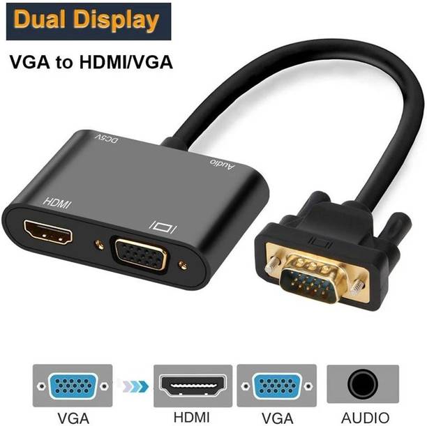 microware  TV-out Cable VGA to HDMI VGA Adapter, VGA To HDMI With Audio Micro Power Adapter Converter VGA Male To VGA Feamle Cable Adapter For HDTV Projector VGA Splitter (1 in 2 Out) for Computer, Desktop, Laptop, PC, Monitor, Projector (VGA-to-VGA / HDMI)