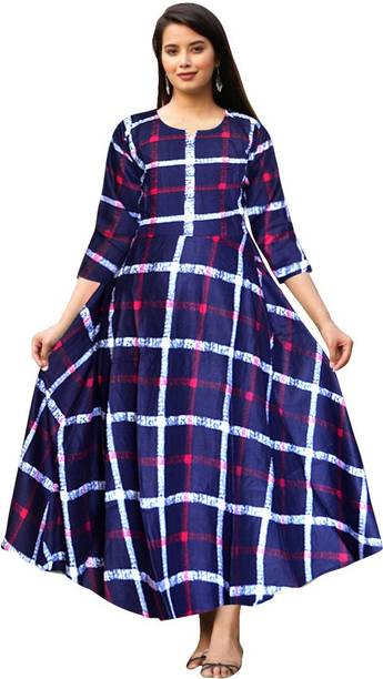zalya Women Fit and Flare Blue Maxi/Full Length Dress