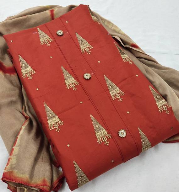 Unstitched Cotton Blend Kurta & Churidar Material Dyed, Embroidered Price in India