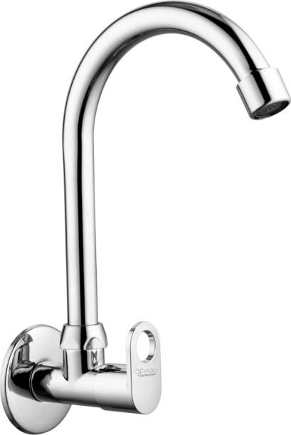 Spazio SmartBuy Stainless Steel OREO Collection Sink Cock/Sink Faucet With Swivel Spout - Flxo Play (with 360 Degree Revolving Hose & Single Flow Pattern) Hot/Cold Water Tap With Wall Flange Chrome Plated, Brass Disc, Pack Of 1 Bib Tap Faucet