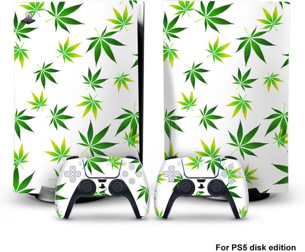Tech Aura PS5 Skin Protective Wrap Cover Vinyl Sticker Decals for PlayStation 5 Disk Version Console and Two Dual Sense 5 Sticker Skins - Weed Edition