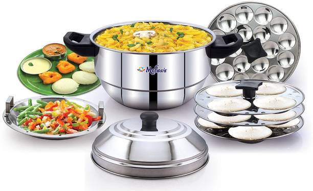 MAHAVIR Stainless Steel Multi Kadai 3pc Idli Plate,1 Steamer Plate, 1 Mini Idli plate Induction & Standard Idli Maker