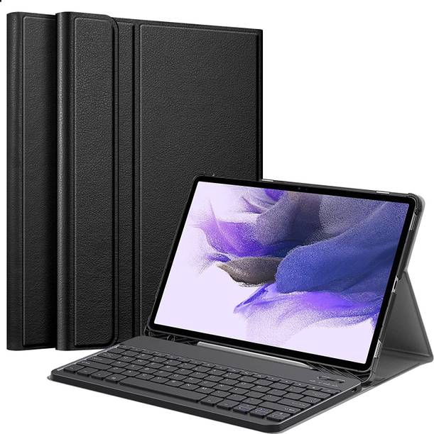 microware Keyboard Case for Samsung Galaxy Tab S7 FE 12.4 inch 2021 (SM-T730/T733/T736/T738) & Tab S7 Plus 2020 with S Pen Holder, Slim Stand Cover Detachable Wireless Bluetooth Keyboard Bluetooth Handheld Tablet Keyboard