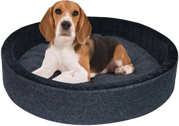 Hiputee Reversible Round Shape Soft Velvet Jute Washable Cat Dog Pet Bed (Dia 61 x Height 13 cms) S Pet Bed