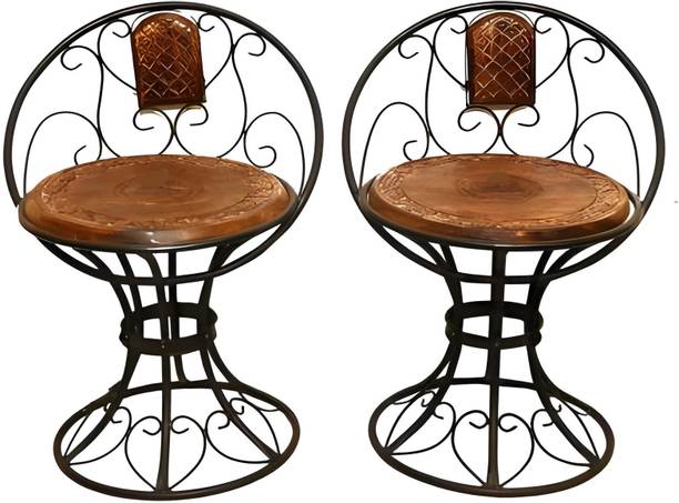manzees Wood & Wrought Iron Decorative Mooda Chairs set of 2 Solid Wood Side Table