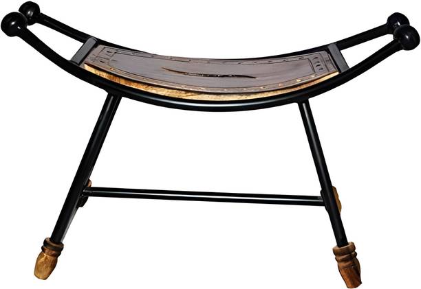 manzees Wrought Iron Curved Shape Stool | Coffee Table | Side Table for Office - Home Decor | Garden Decor | Solid Wood Side Table