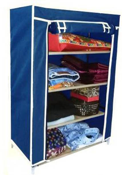 SIMSAN BLUE 4 Shelf Wardrobe Armoire PVC Collapsible Wardrobe