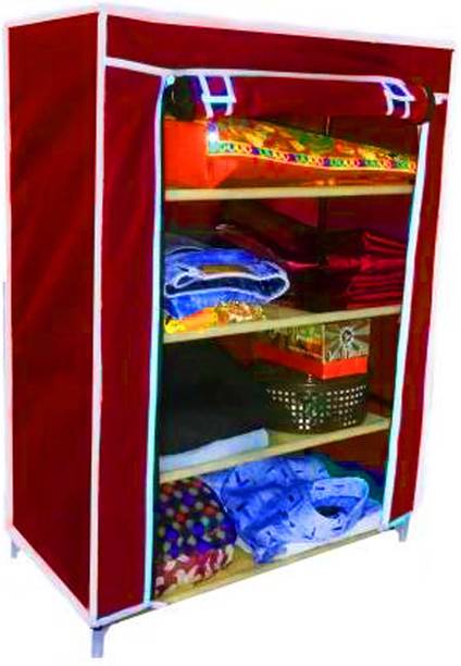 SIMSAN Maroon 4 Shelf Wardrobe Armoire PVC Collapsible Wardrobe