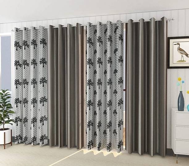 STAMEN 153 cm (5 ft) Window Polyester Semi Transparent Curtain (Pack Of 4)