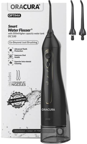 ORACURA Smart Water Flosser OC100 Black with 300ml water tank capacity| Portable & Rechargeable | IPX7 Waterproof | 3 Modes | Flossing at Home and Travel
