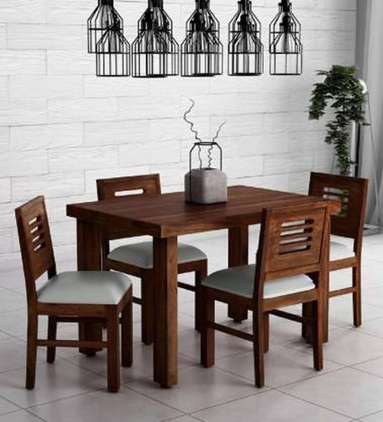 Wood Print Sheesham Wood 4 Chairs Dining Table Set for Living Room Solid Wood 4 Seater Dining Set