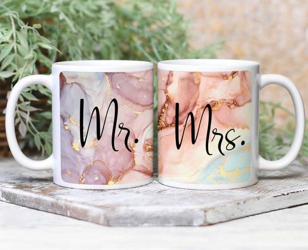 WINGS MART Ceramic Mr & Mrs Coffees | Mr Mrs | Mrs and Mr |Mr and Mrs Tea Cups |Tea Set of 2 | Coffees Set of 2 Ceramic | Milk | Tea Cups | Tea (Mr & Mrs Coffees) Best Gift For Valentine Day couple mug set 330 ml Ceramic Coffee Mug