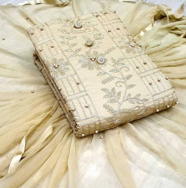 Unstitched Polycotton Salwar Suit Material Embroidered