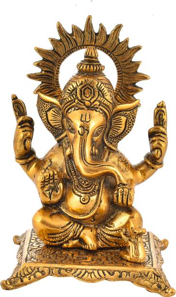 Lippu handicraft Metal Ganesha Idol for Home Decor,Chowki Ganesha Idol for Home Temple Decorative Showpiece  -  18 cm