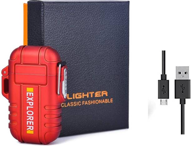 Explorer ™ Thunder Cool Survival Waterproof Lighter Best for Hiking And Rough Use | USB Rechargeable Flameless Dual Electric Arc Lighter With Lanyard Emergency Whistle Survival Gear for Outdoor Camping Survival | Plasma Dual ARC Ignition System | No Fuel No Gas Required | USB Cable Chargeable Lighter | Protective Case Electronic USB Plasma Double Arc Rechargeable ( Tesla Coil ) Cigarette Lighter, USB Cable